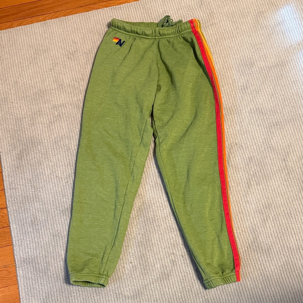 Aviator Nation Classic Green Joggers with Stripes